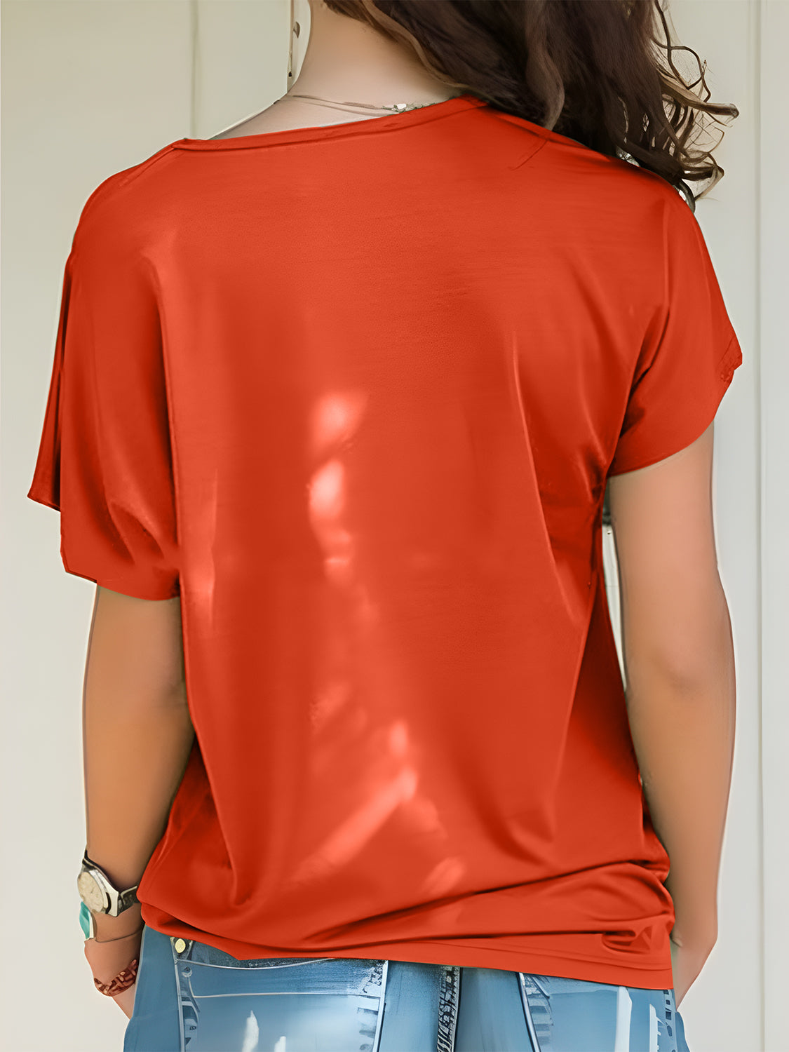 Asymmetrical Neck Short Sleeve T-Shirt-Angel Casuals