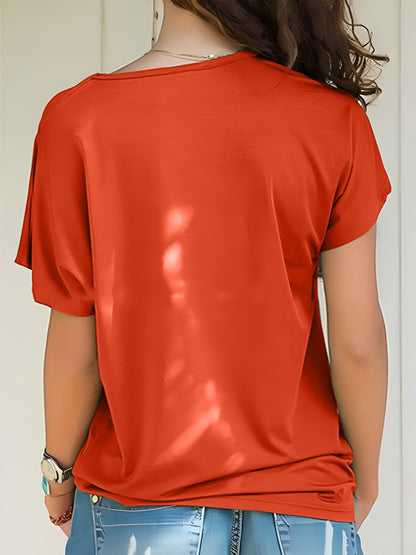 Asymmetrical Neck Short Sleeve T-Shirt-Angel Casuals