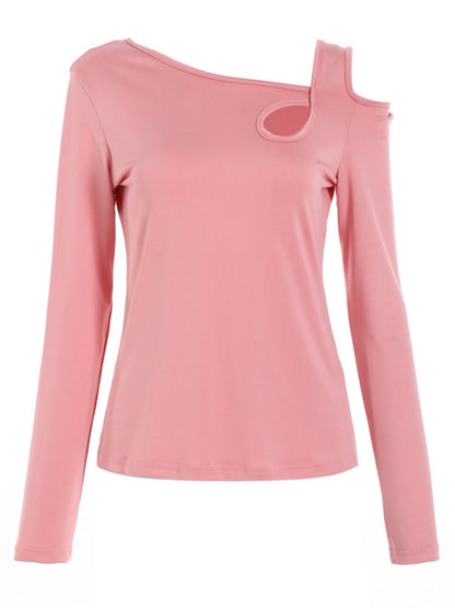 Cutout Asymmetrical Neck Long Sleeve T-Shirt-Angel Casuals
