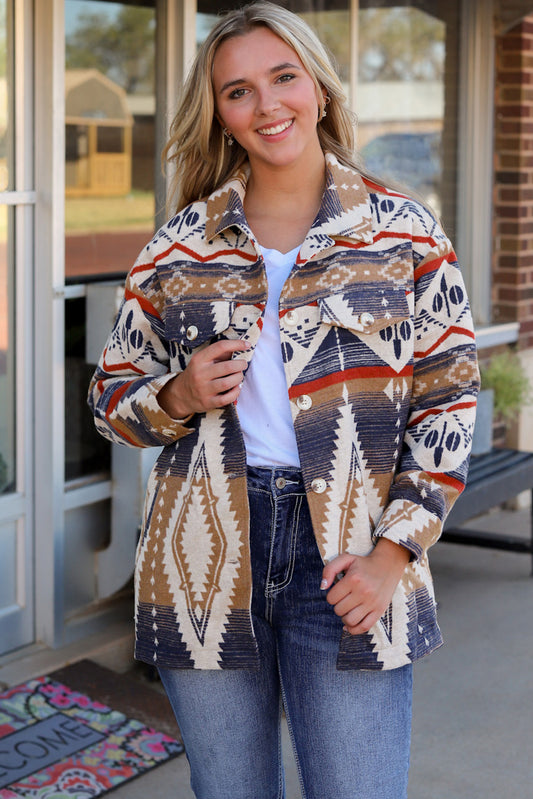Printed Button Down Collared Jacket-Angel Casuals