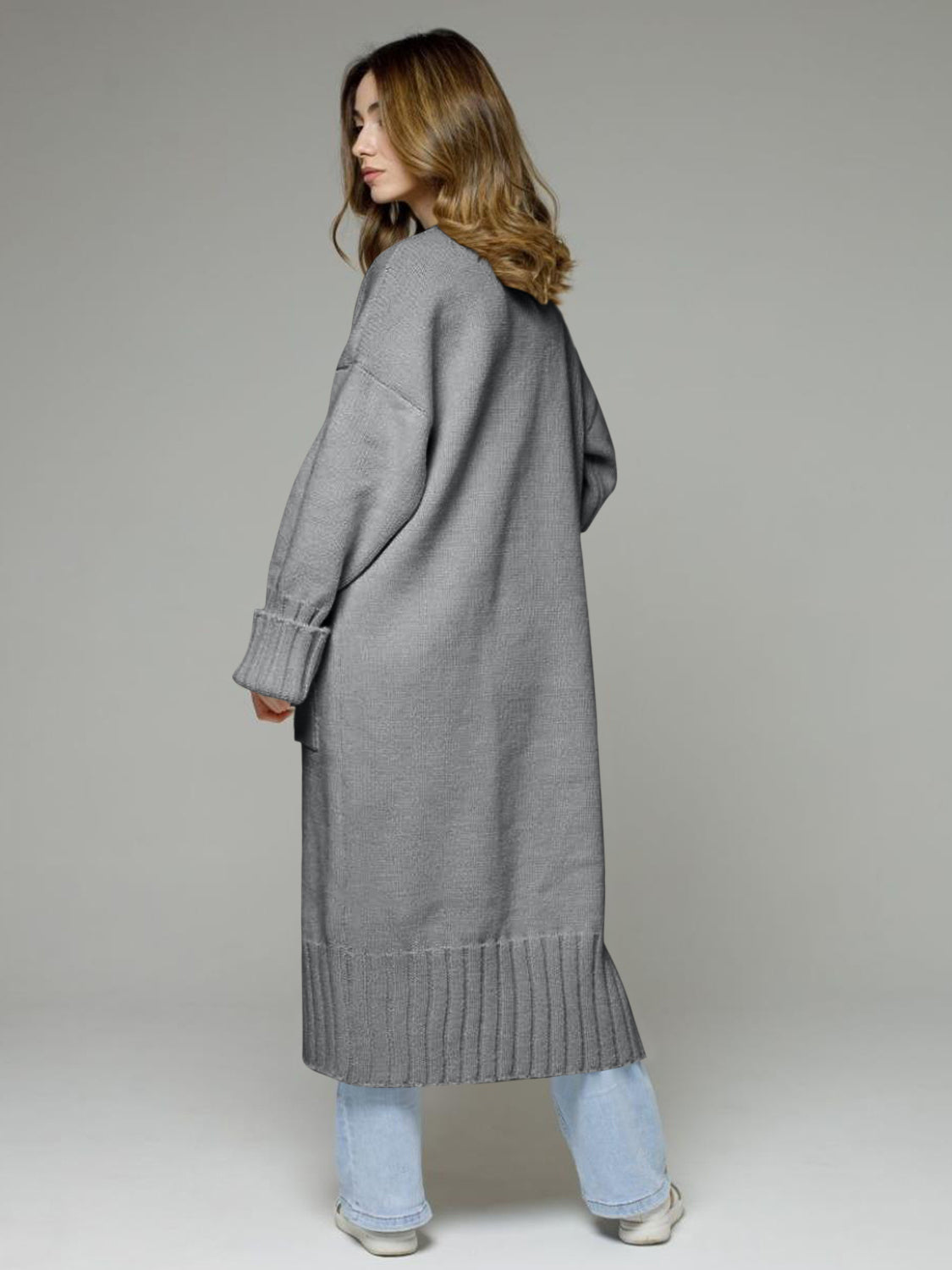Pocketed Open Front Dropped Shoulder Cardigan-Angel Casuals