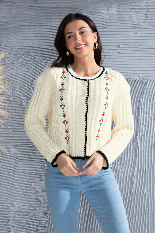 Graphic Cable-Knit Button Up Cardigan-Angel Casuals