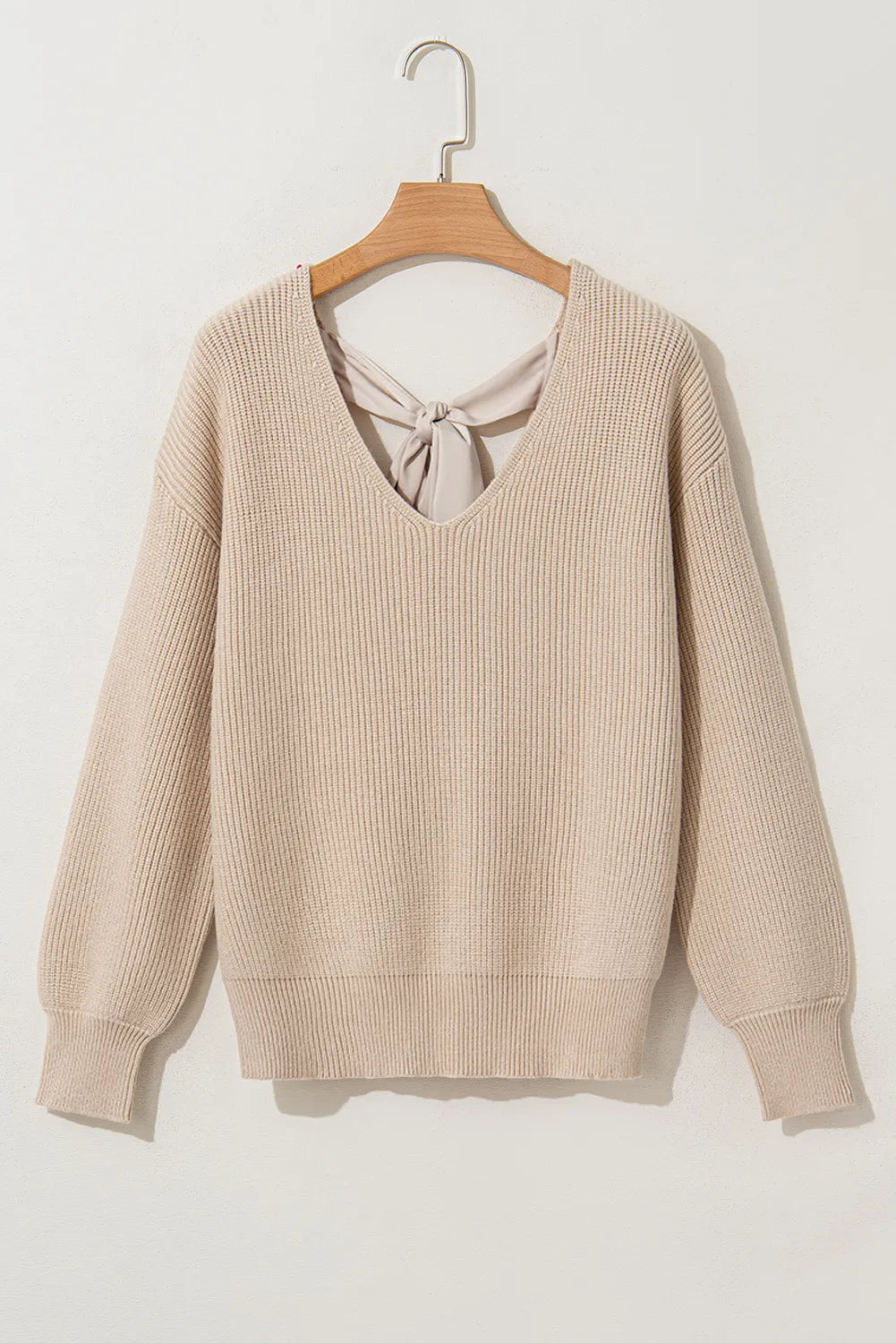 Tied V-Neck Long Sleeve Sweater-Angel Casuals