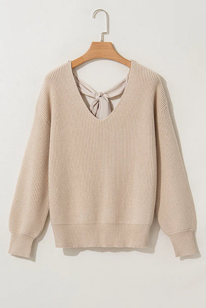 Tied V-Neck Long Sleeve Sweater-Angel Casuals