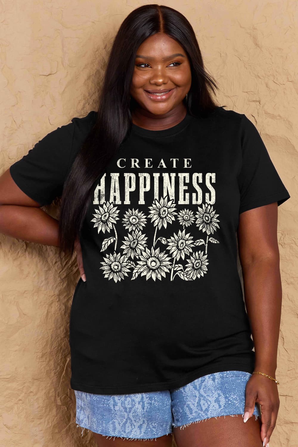 Simply Love Full Size CREATE HAPPINESS Graphic Cotton T-Shirt-Angel Casuals