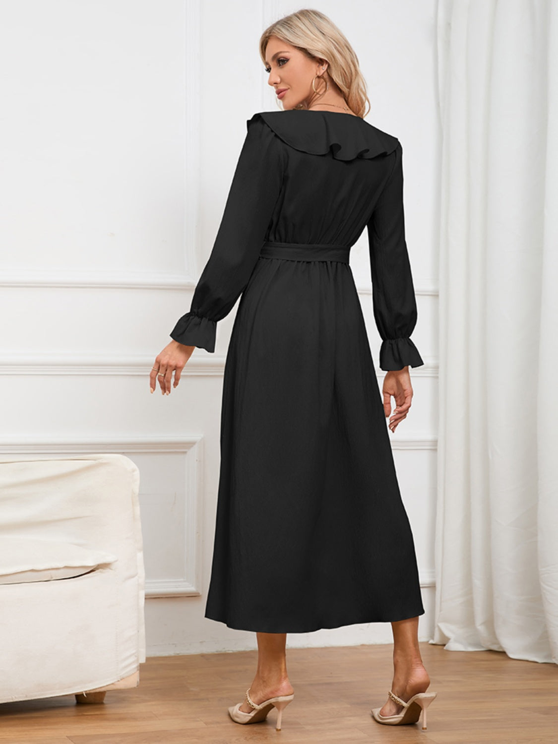 Surplice Tie Front Flounce Sleeve Dress-Angel Casuals