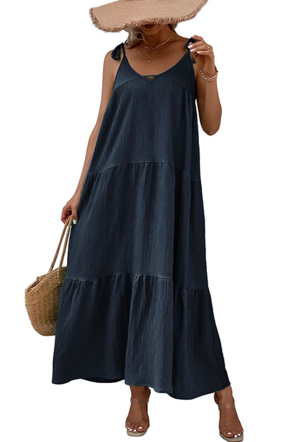 Tie-Shoulder Tiered Maxi Dress-Angel Casuals