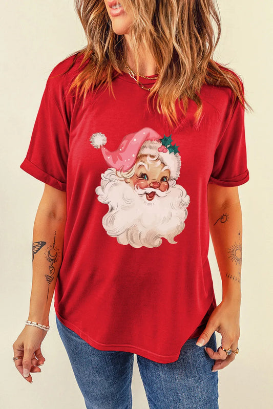 Santa Round Neck Short Sleeve T-Shirt-Angel Casuals