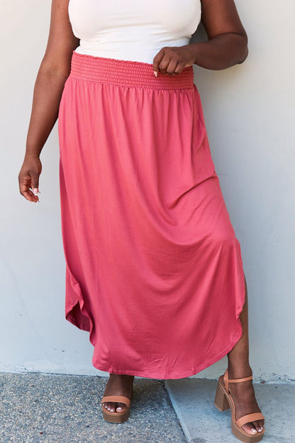 Doublju Comfort Princess Full Size High Waist Scoop Hem Maxi Skirt in Hot Pink-Angel Casuals