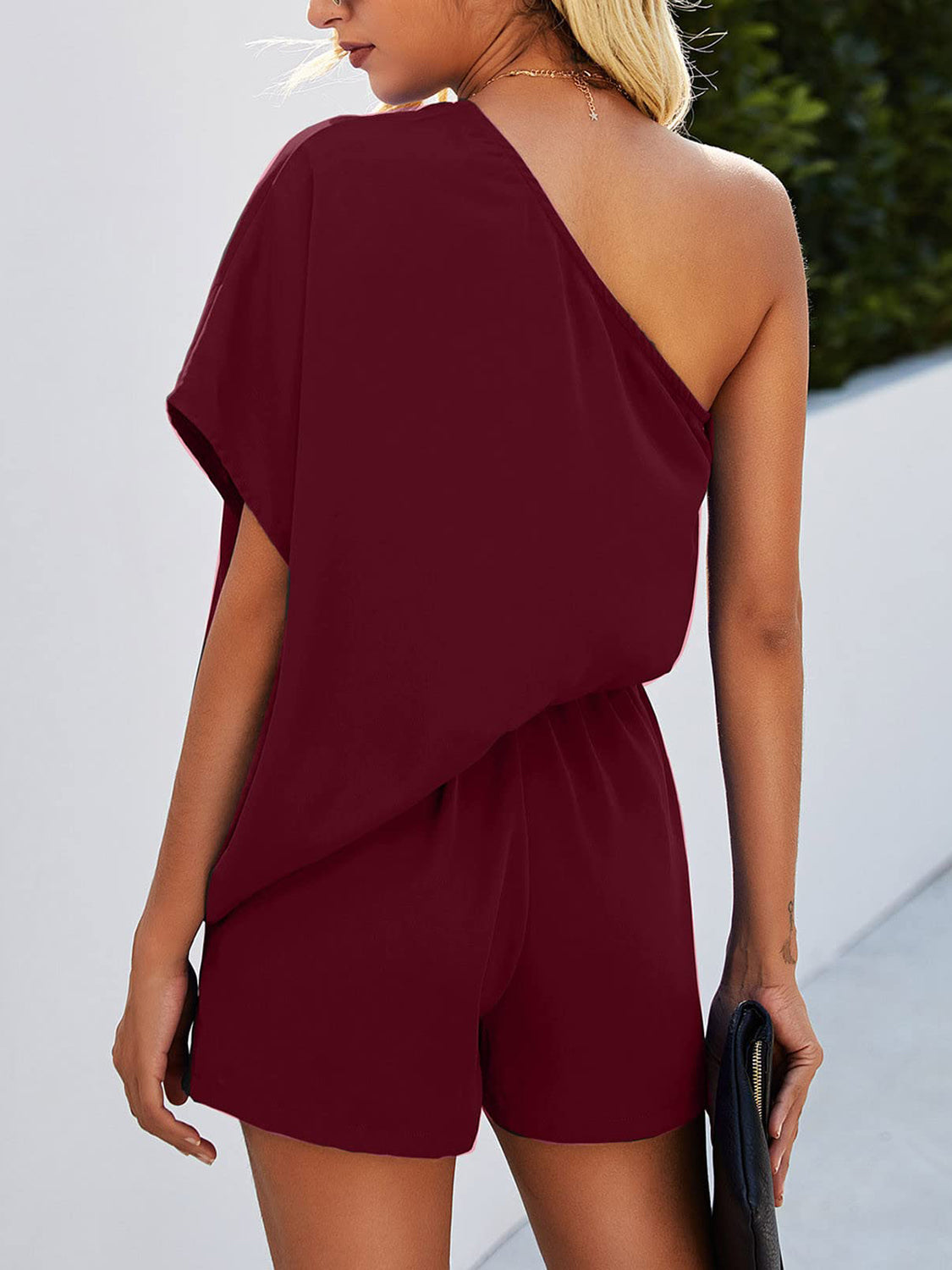 Single Shoulder Batwing Sleeve Romper-Angel Casuals