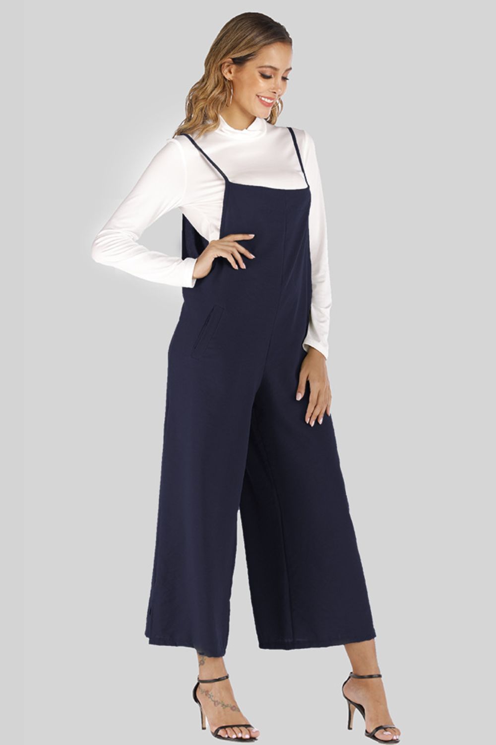 Full Size Cropped Wide Leg Overalls with Pockets-Angel Casuals