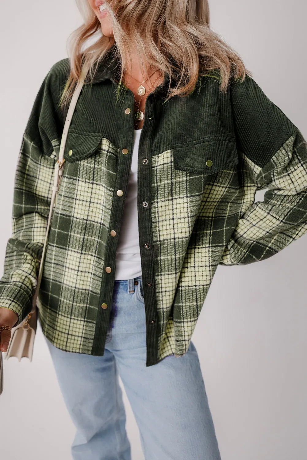 Plaid Button Up Long Sleeve Jacket-Angel Casuals