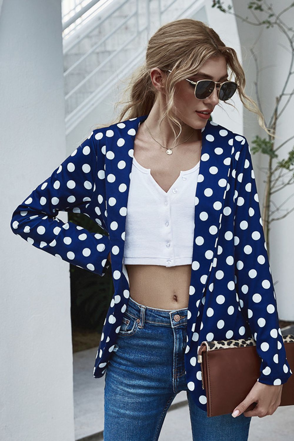 Polka Dot Long Sleeve Blazer-Angel Casuals