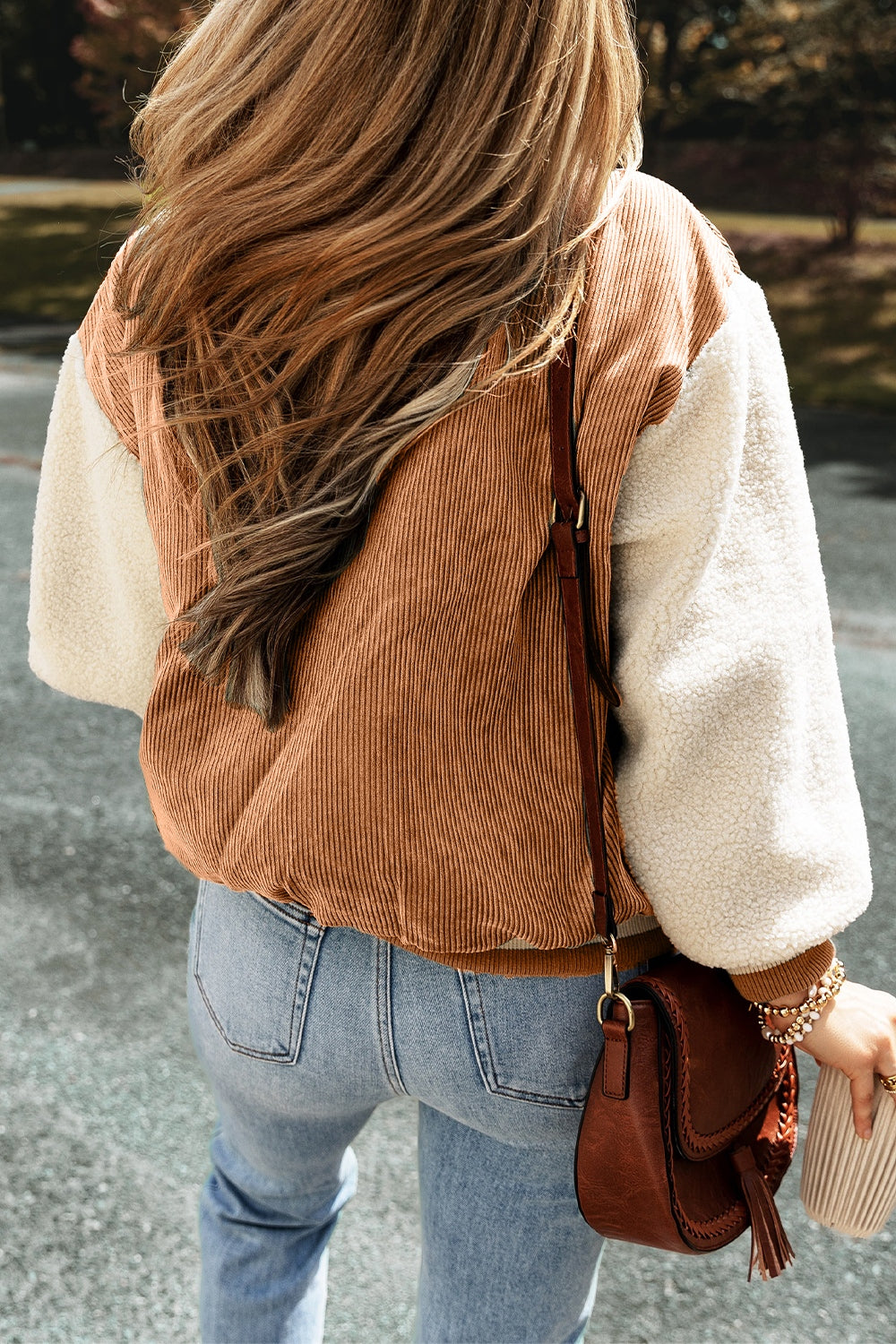 Contrast Baseball Collar Snap Down Long Sleeve Jacket-Angel Casuals