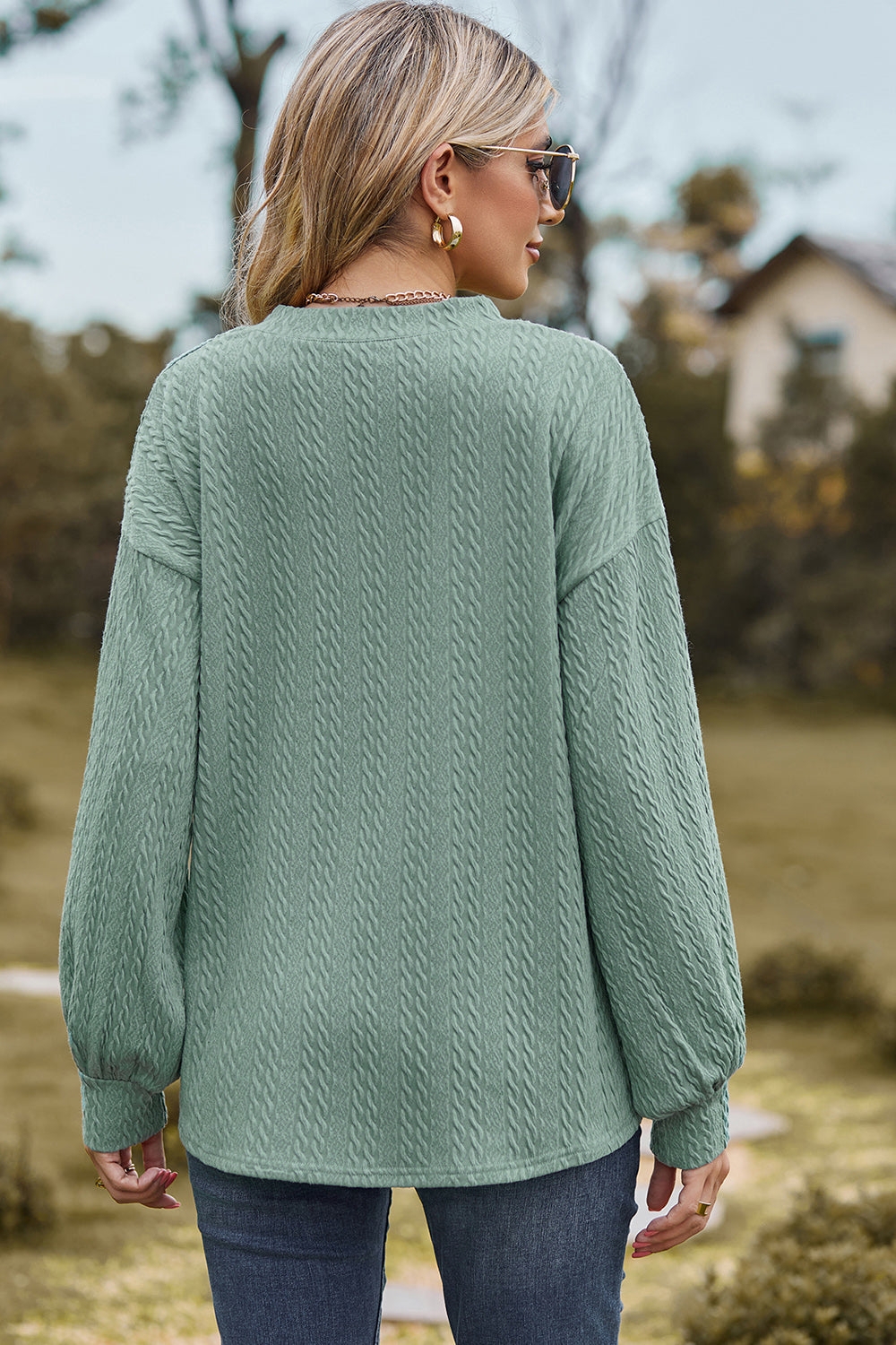 Textured V-Neck Dropped Shoulder T-Shirt-Angel Casuals