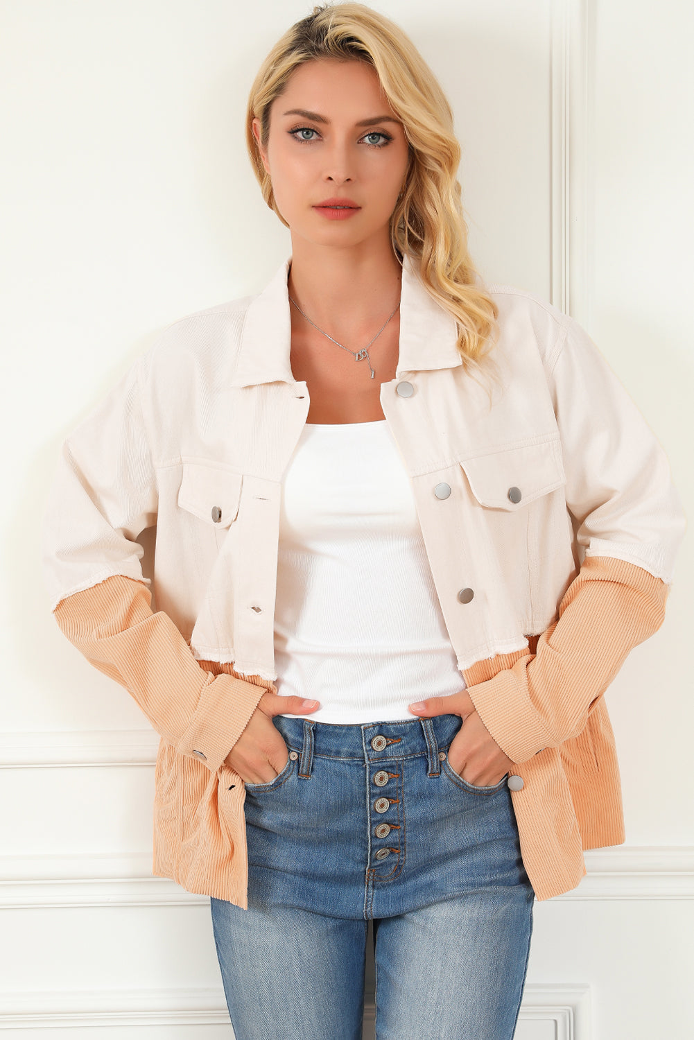 Contrast Button Down Collared Jacket-Angel Casuals