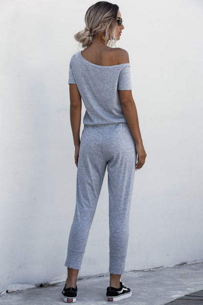 Asymmetrical Neck Tied Jumpsuit with Pockets-Angel Casuals