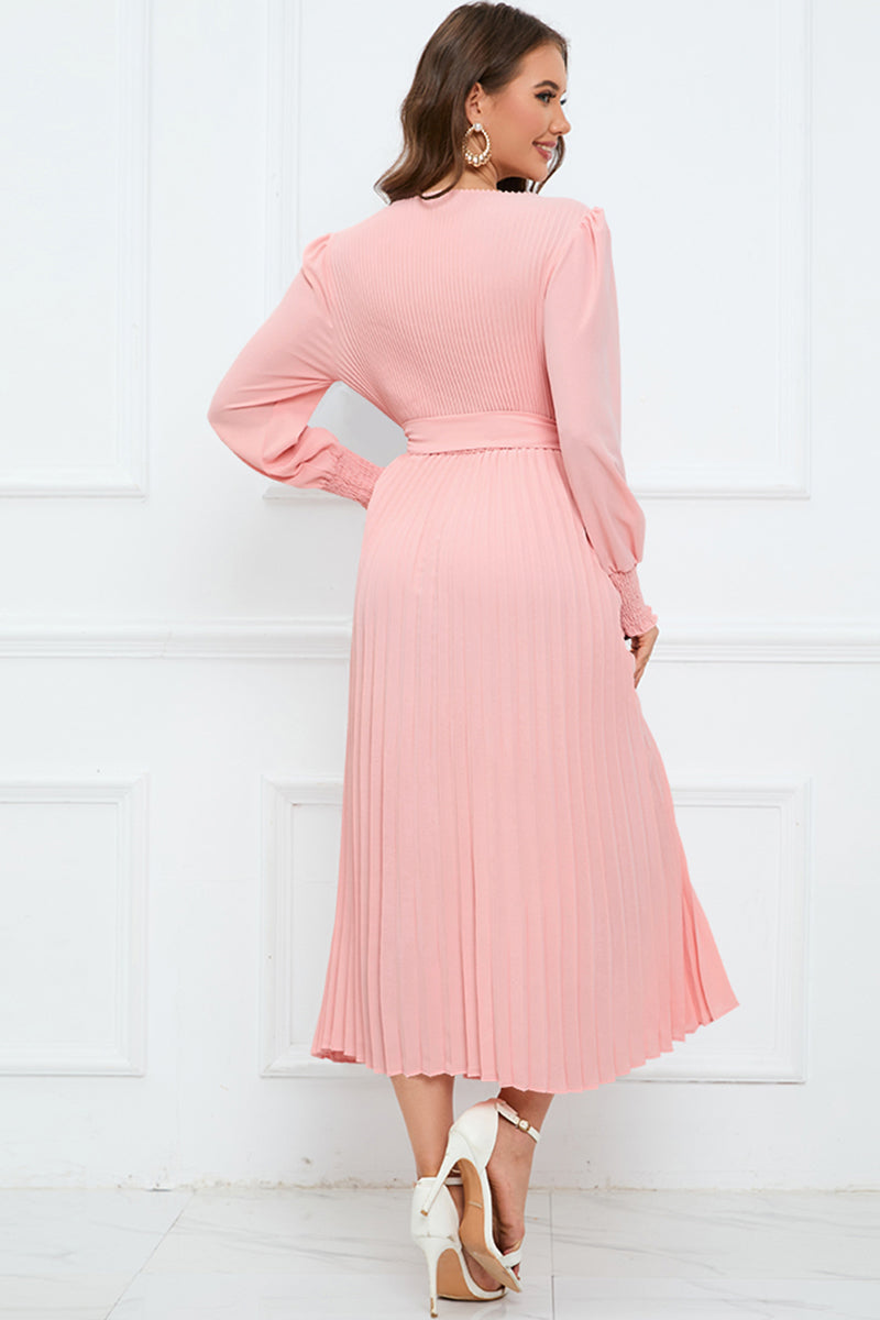 Round Neck Flounce Sleeve Pleated Dress-Angel Casuals