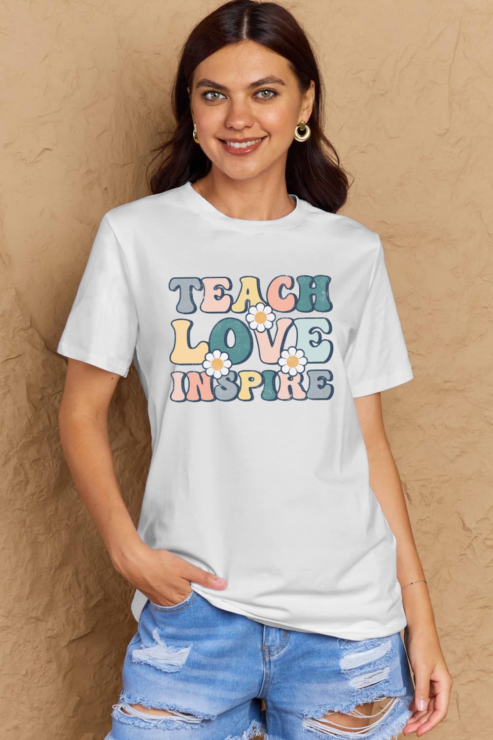 Simply Love Full Size TEACH LOVE INSPIRE Graphic Cotton T-Shirt-Angel Casuals