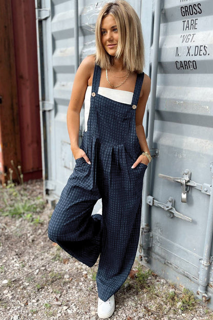Plaid Wide Strap Wide Leg Overalls-Angel Casuals