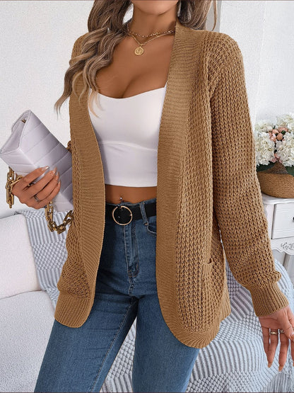 Open Front Long Sleeve Cardigan with Pockets-Angel Casuals
