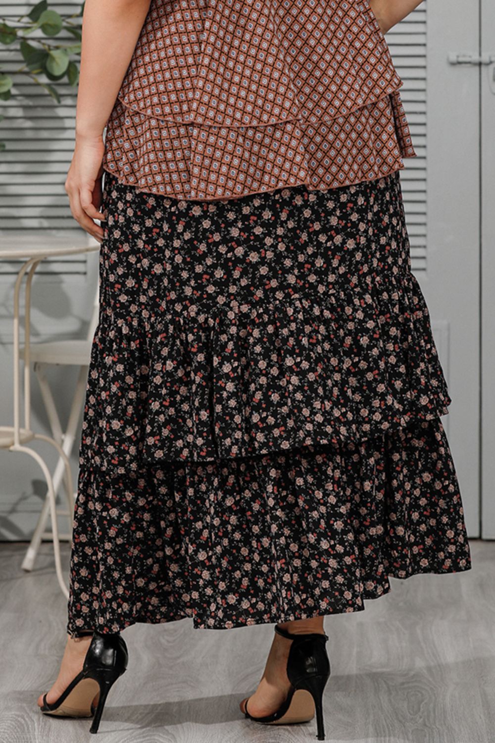 Plus Size Ditsy Floral Layered Maxi Skirt-Angel Casuals