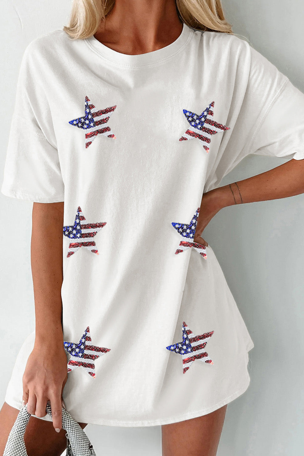 US Flag Star Round Neck Half Sleeve Oversize T-Shirt-Angel Casuals