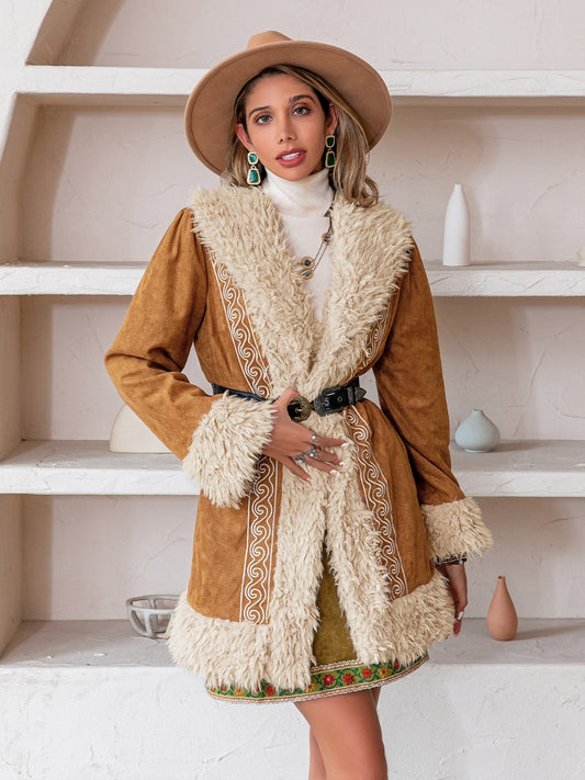 Fuzzy Open Front Long Sleeve Outerwear-Angel Casuals