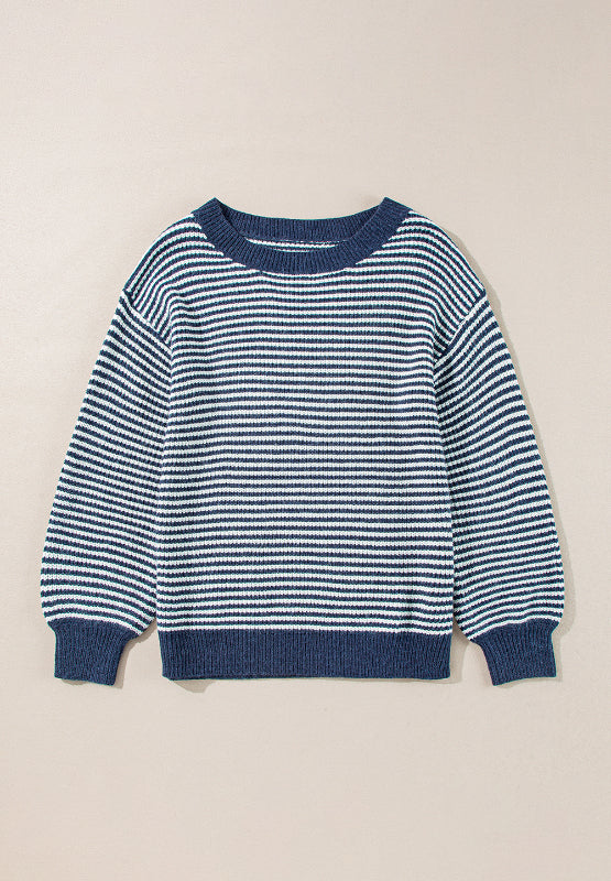 Striped Boat Neck Long Sleeve Sweater-Angel Casuals