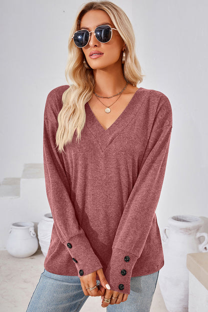 V-Neck Dropped Shoulder T-Shirt-Angel Casuals