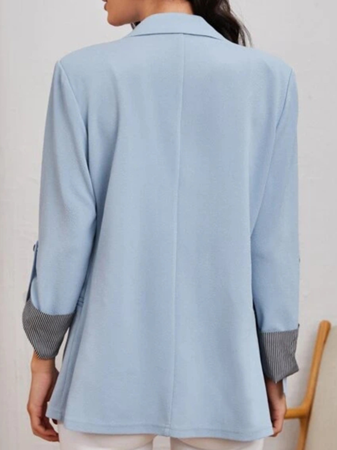 Lapel Collar Roll-Tab Sleeve Blazer-Angel Casuals