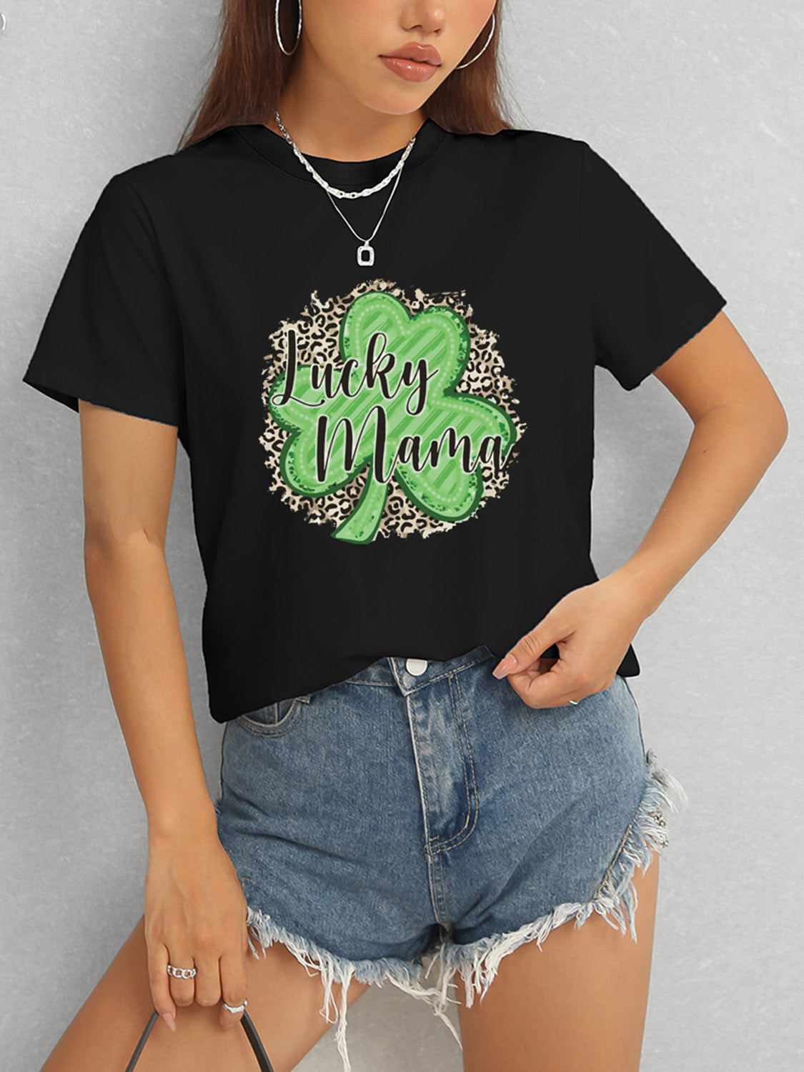 LUCKY MAMA Round Neck T-Shirt-Angel Casuals
