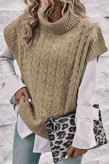 Cable Knit Turtleneck Short Sleeve Sweater-Angel Casuals