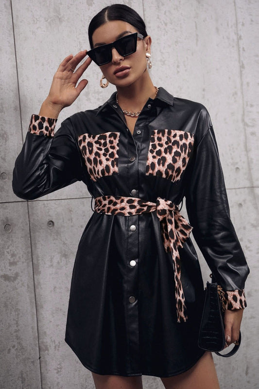 Ivy Lane Tied Leopard Snap Down Trench Coat-Angel Casuals
