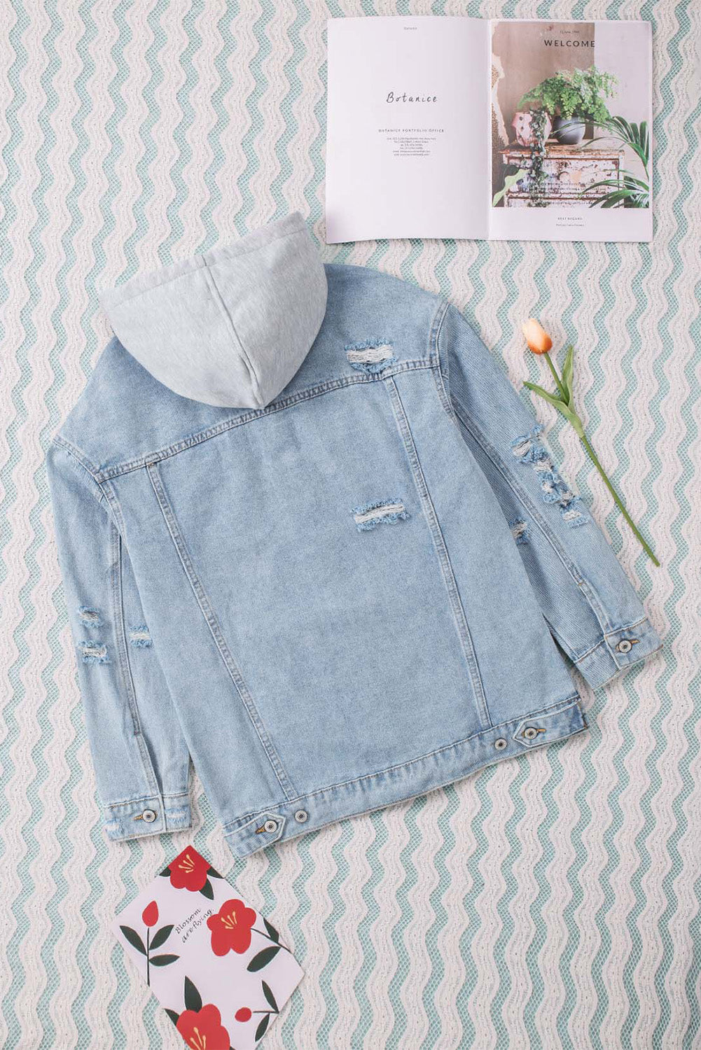 Distressed Hooded Denim Jacket-Angel Casuals