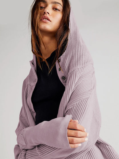Waffle-Knit Dropped Shoulder Hooded Jacket-Angel Casuals