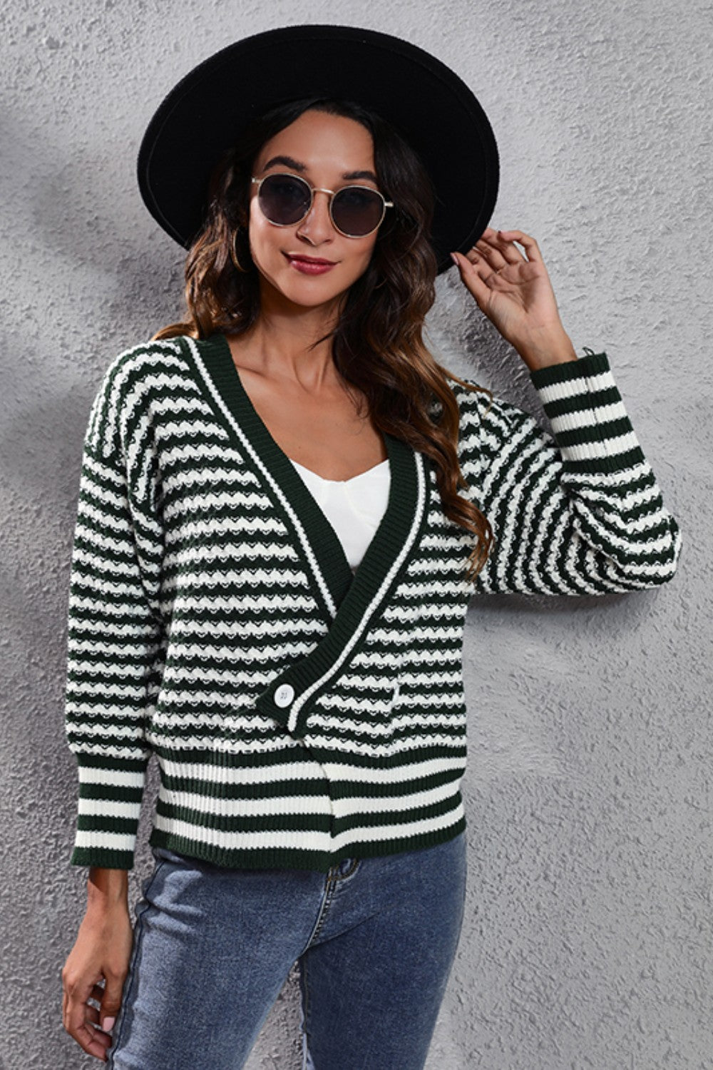 Striped V-Neck Knit Top-Angel Casuals