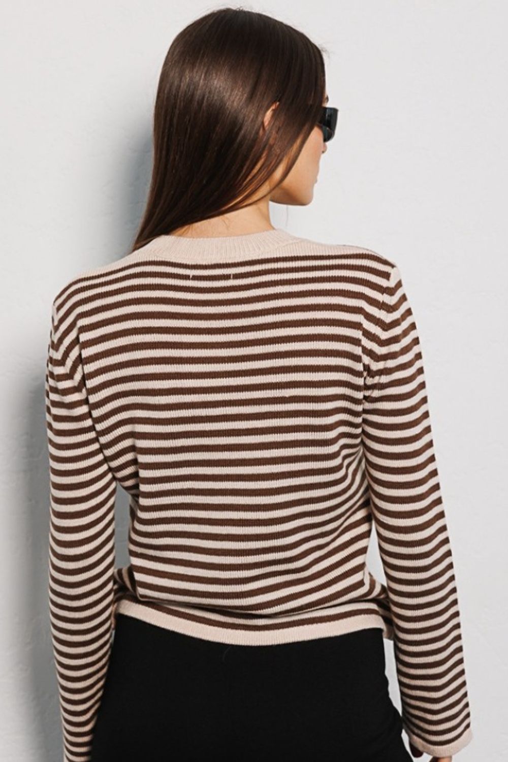 Striped Round Neck Long Sleeve Sweater-Angel Casuals