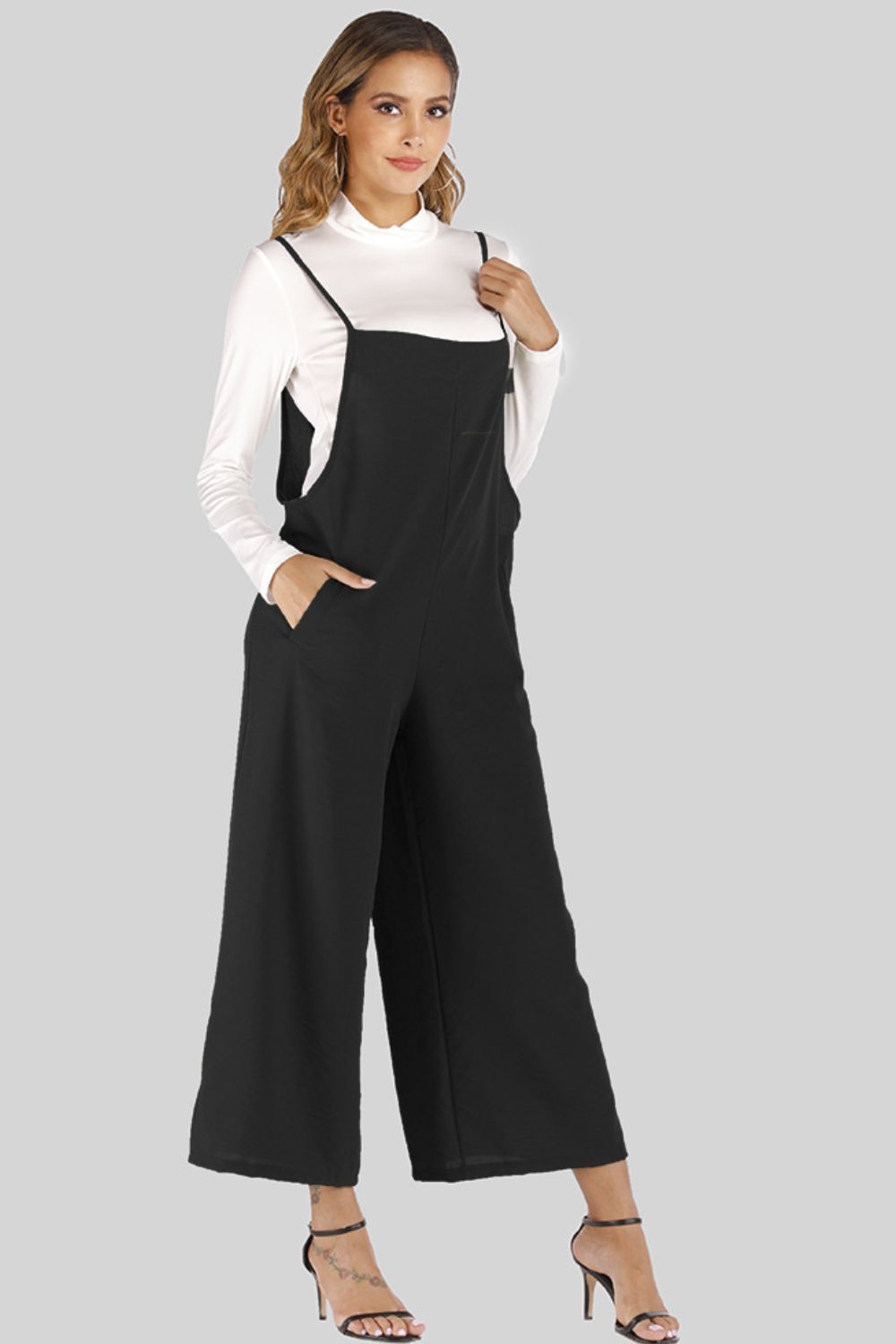 Full Size Cropped Wide Leg Overalls with Pockets-Angel Casuals