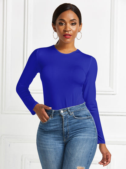 Round Neck Long Sleeve Bodysuit-Angel Casuals