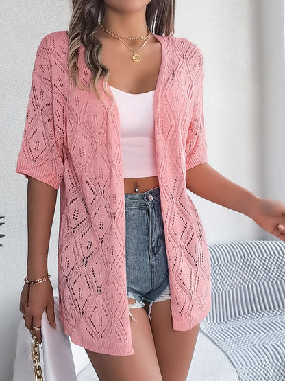 Openwork Open Front Half Sleeve Cardigan-Angel Casuals