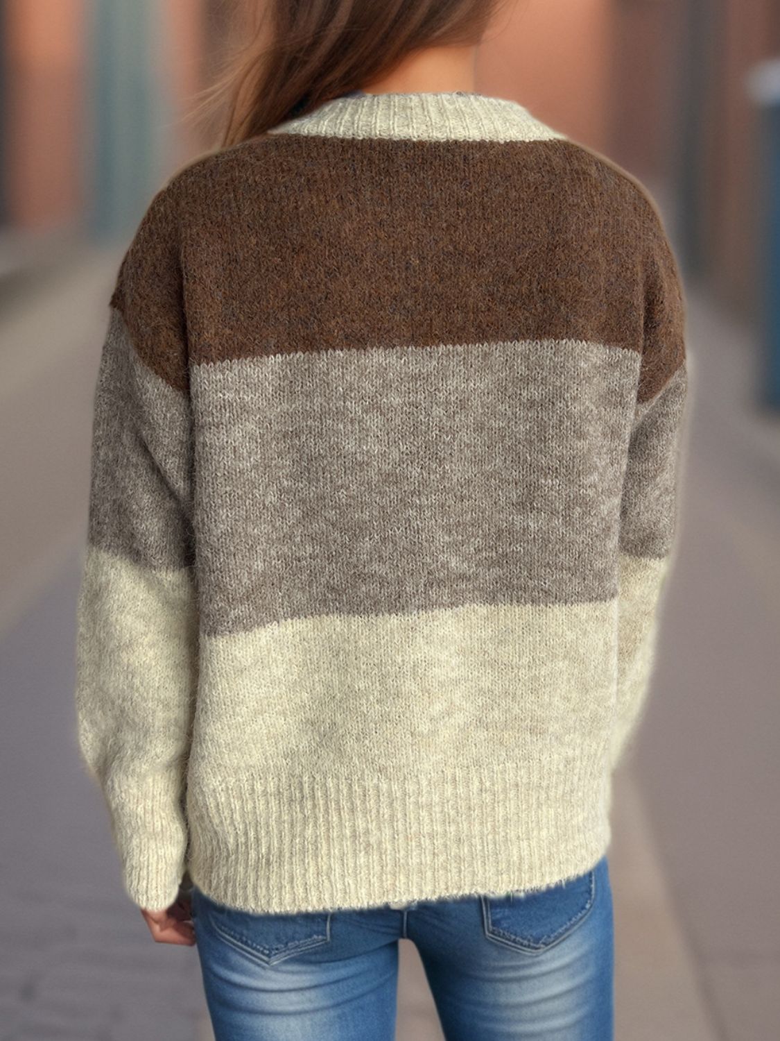 Color Block Round Neck Button Up Cardigan-Angel Casuals