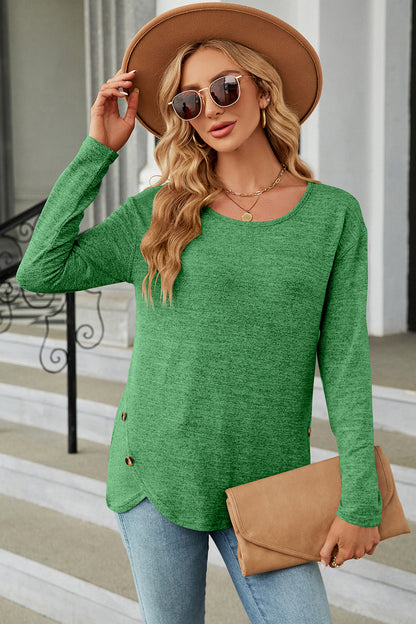 Round Neck Long Sleeve T-Shirt-Angel Casuals
