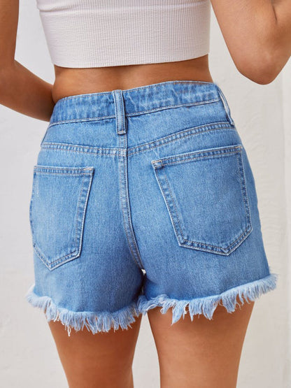 Distressed Raw Hem Denim Shorts-Angel Casuals