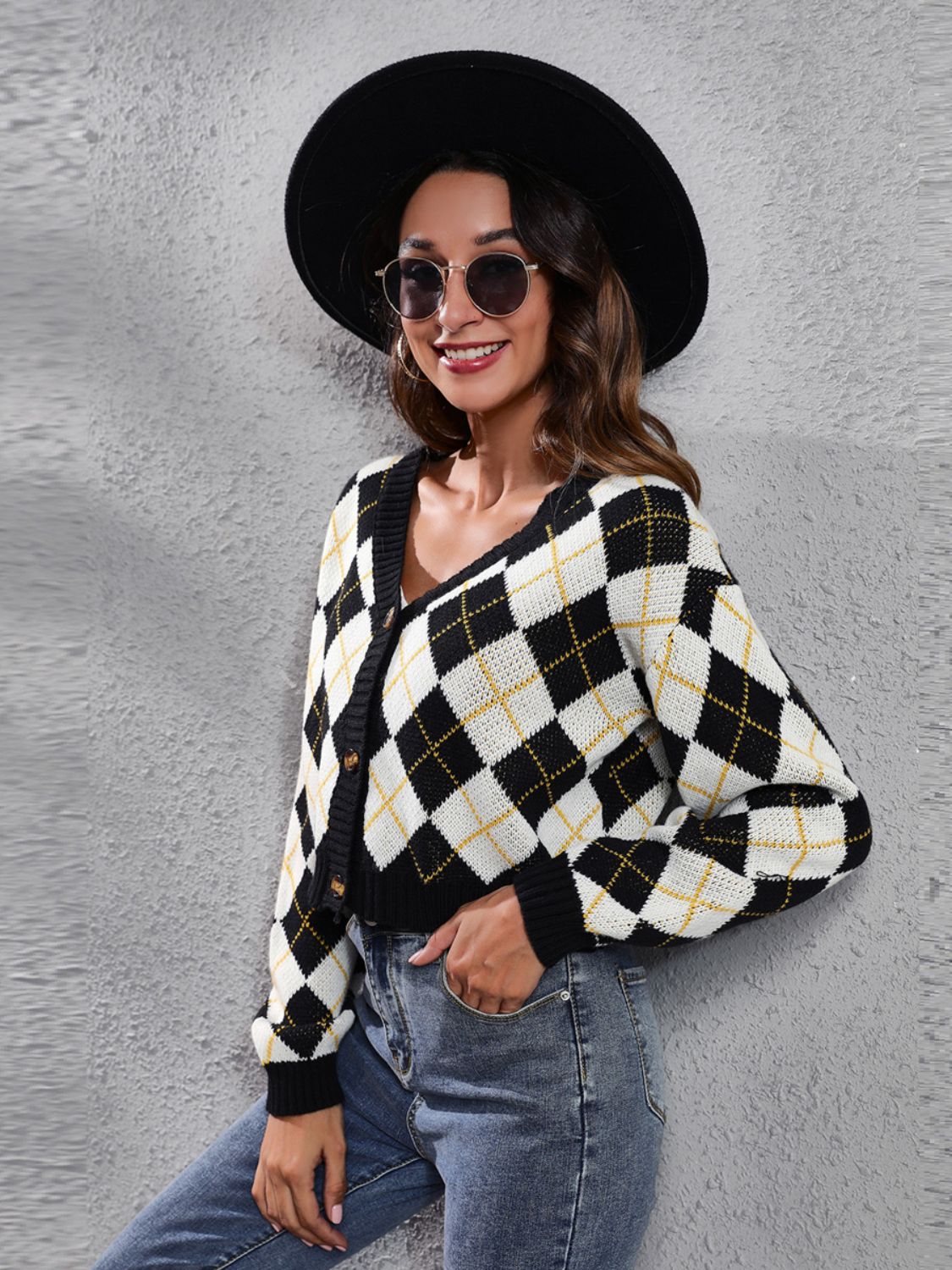Geometric Button Up Long Sleeve Cardigan-Angel Casuals