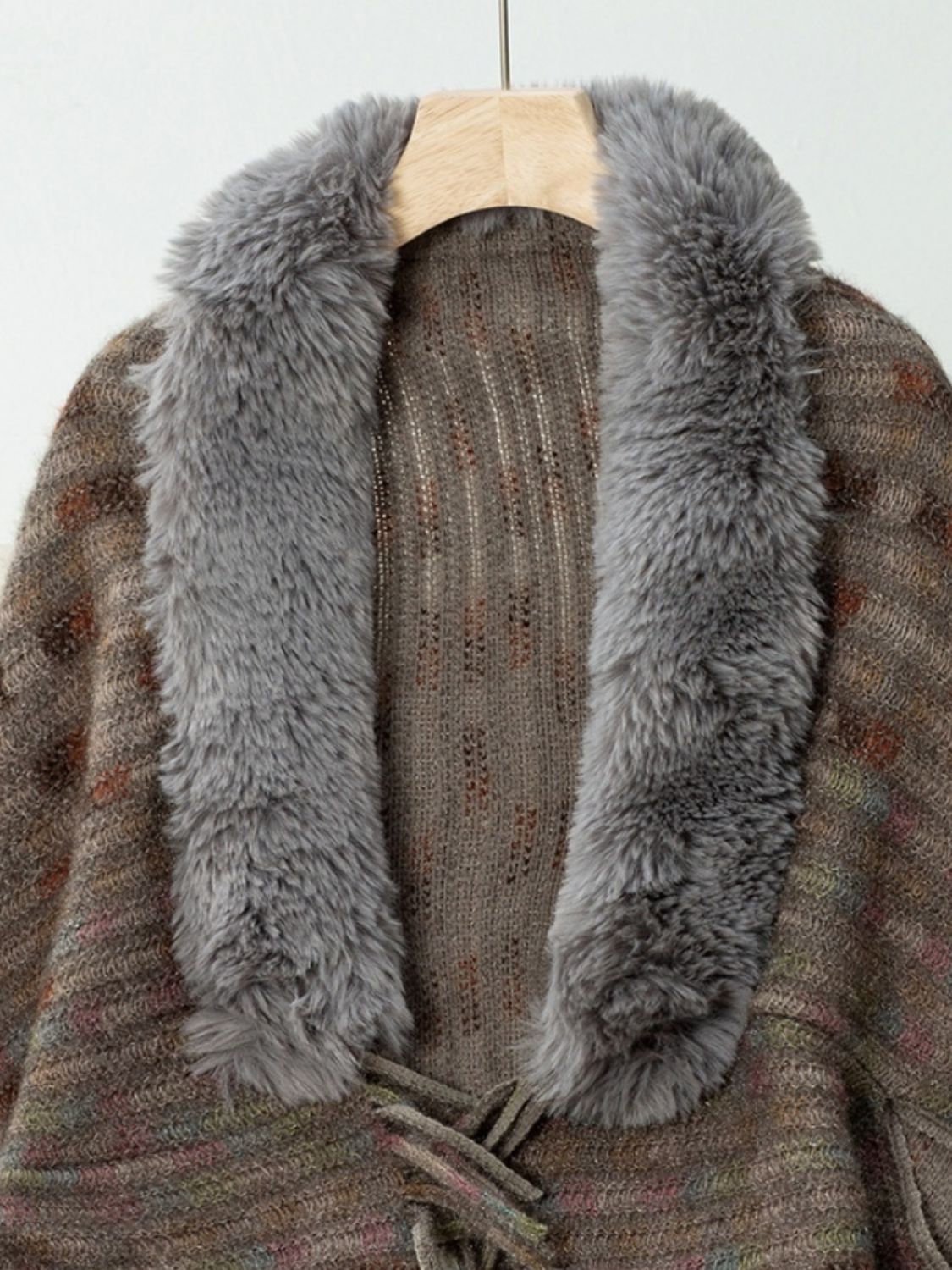 Fringe Fuzzy Open Front Poncho-Angel Casuals