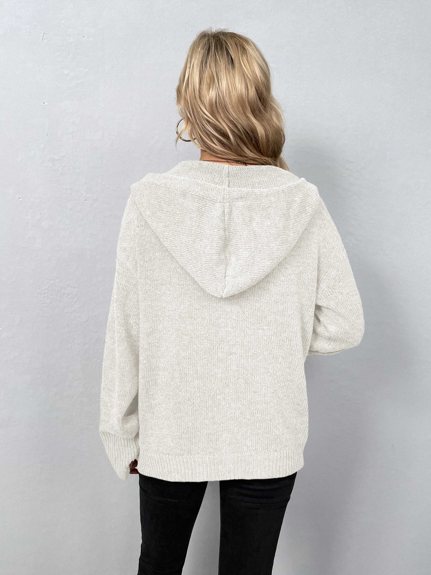 Button-Down Long Sleeve Hooded Sweater-Angel Casuals