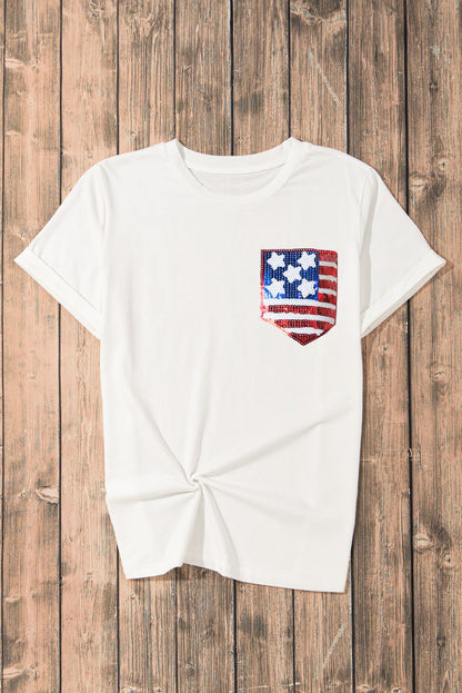 US Flag Round Neck Short Sleeve T-Shirt-Angel Casuals