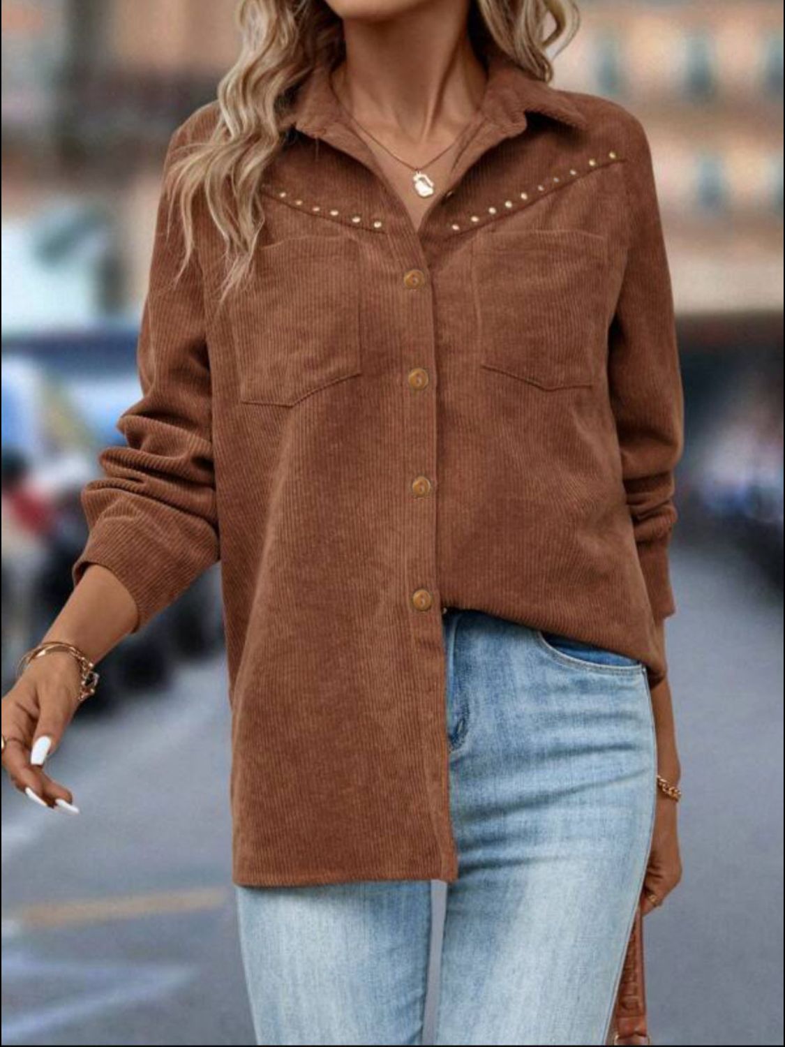 Button Down Long Sleeve Shacket-Angel Casuals