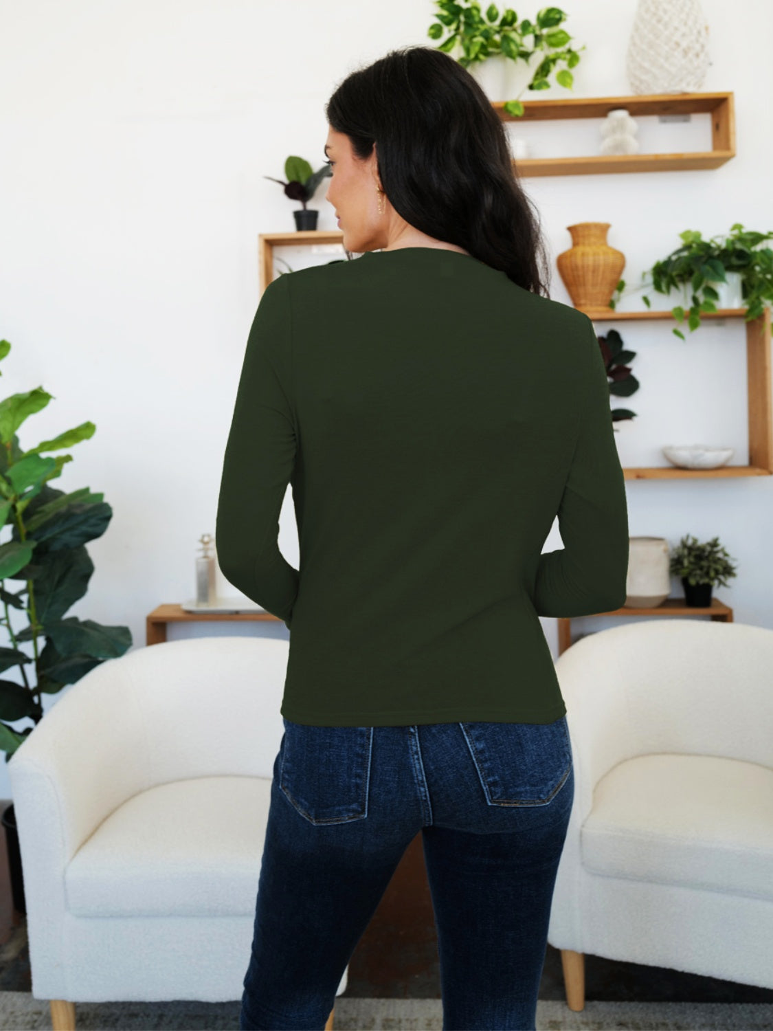 FAM-FAM Ruched Mock Neck Long Sleeve T-Shirt-Angel Casuals